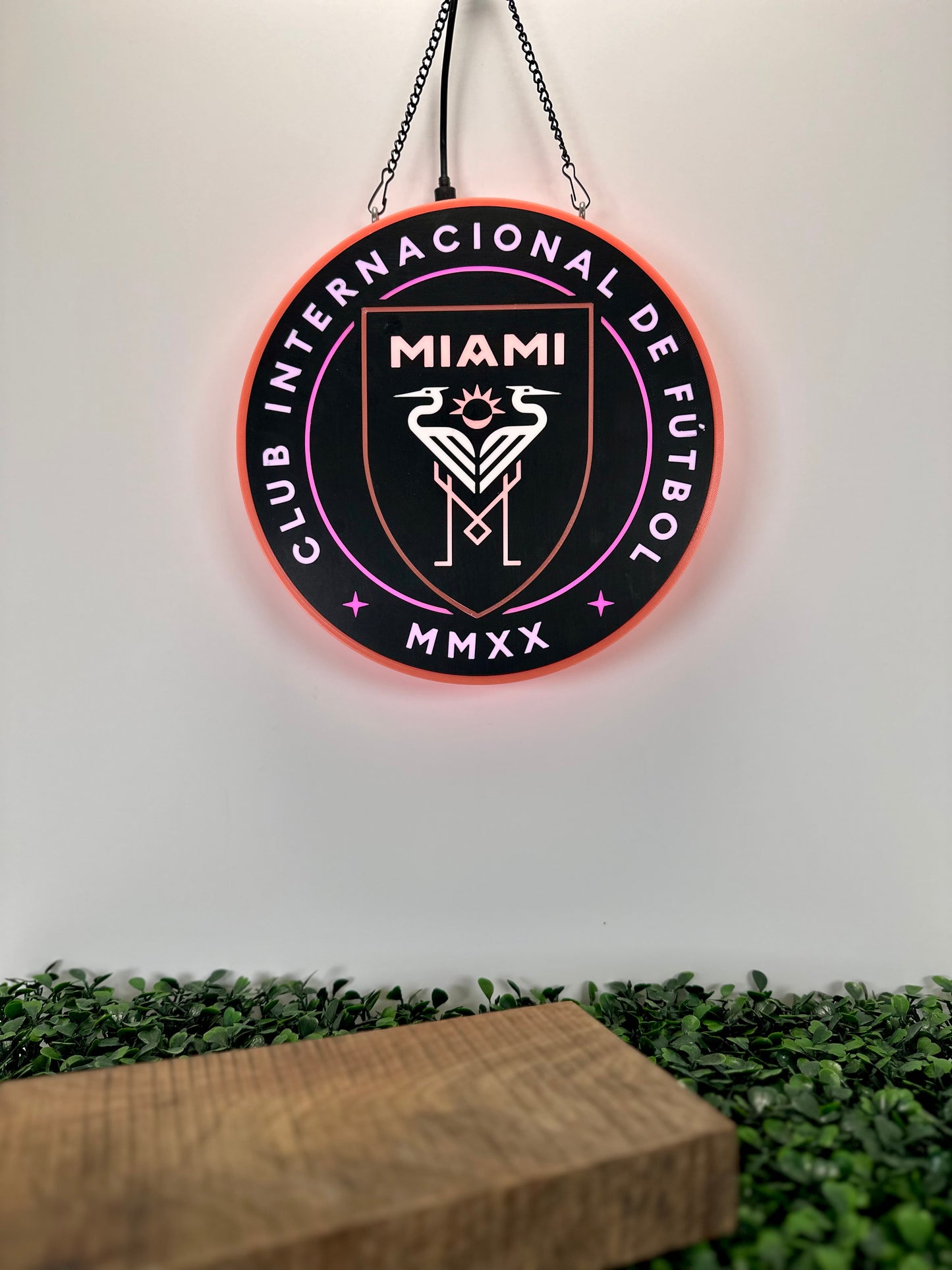 Inter Miami CF 3D Printed LED Sign – Glowing Pink USB-C Wall Decor