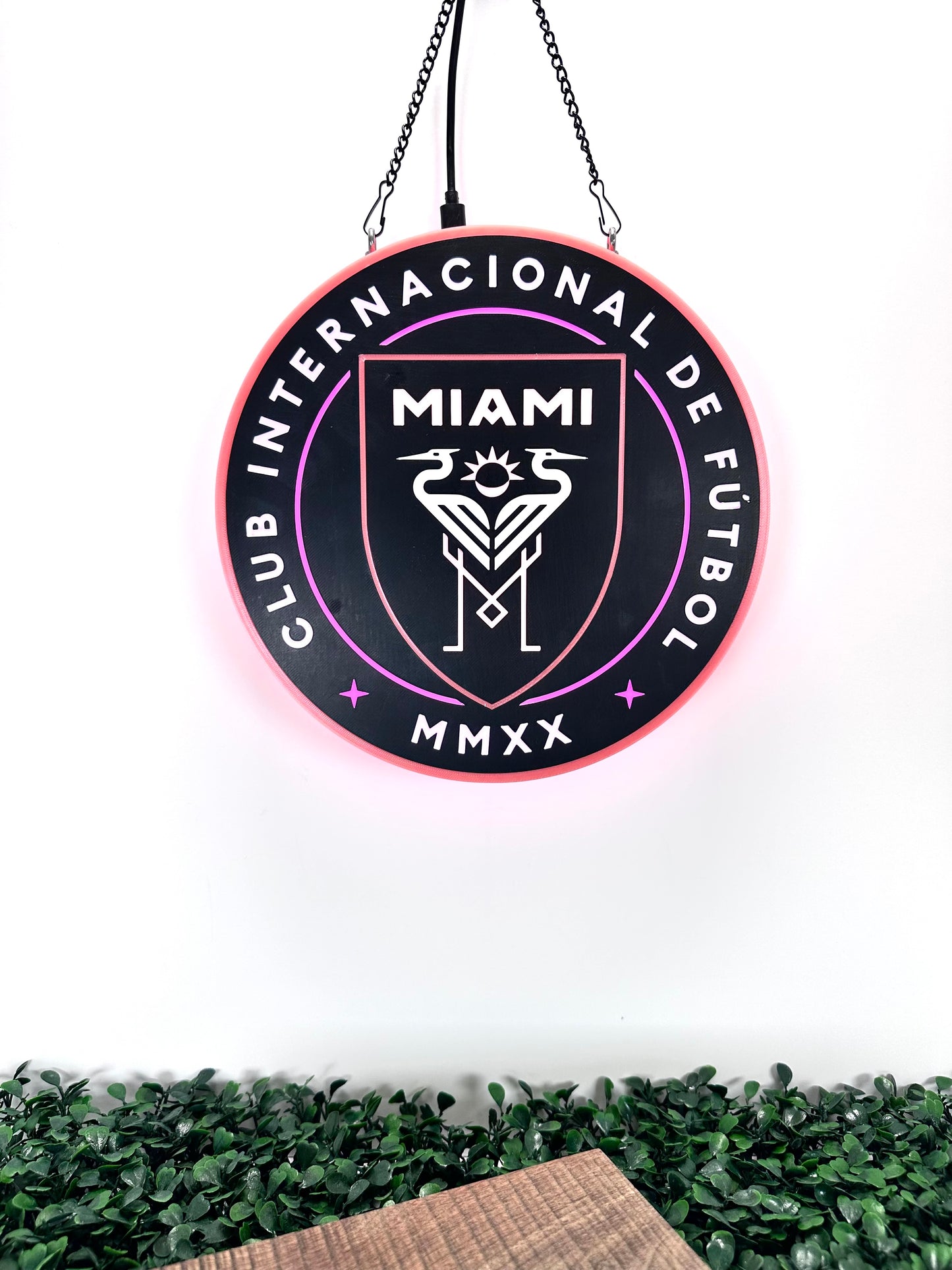 Inter Miami CF 3D Printed LED Sign – Glowing Pink USB-C Wall Decor