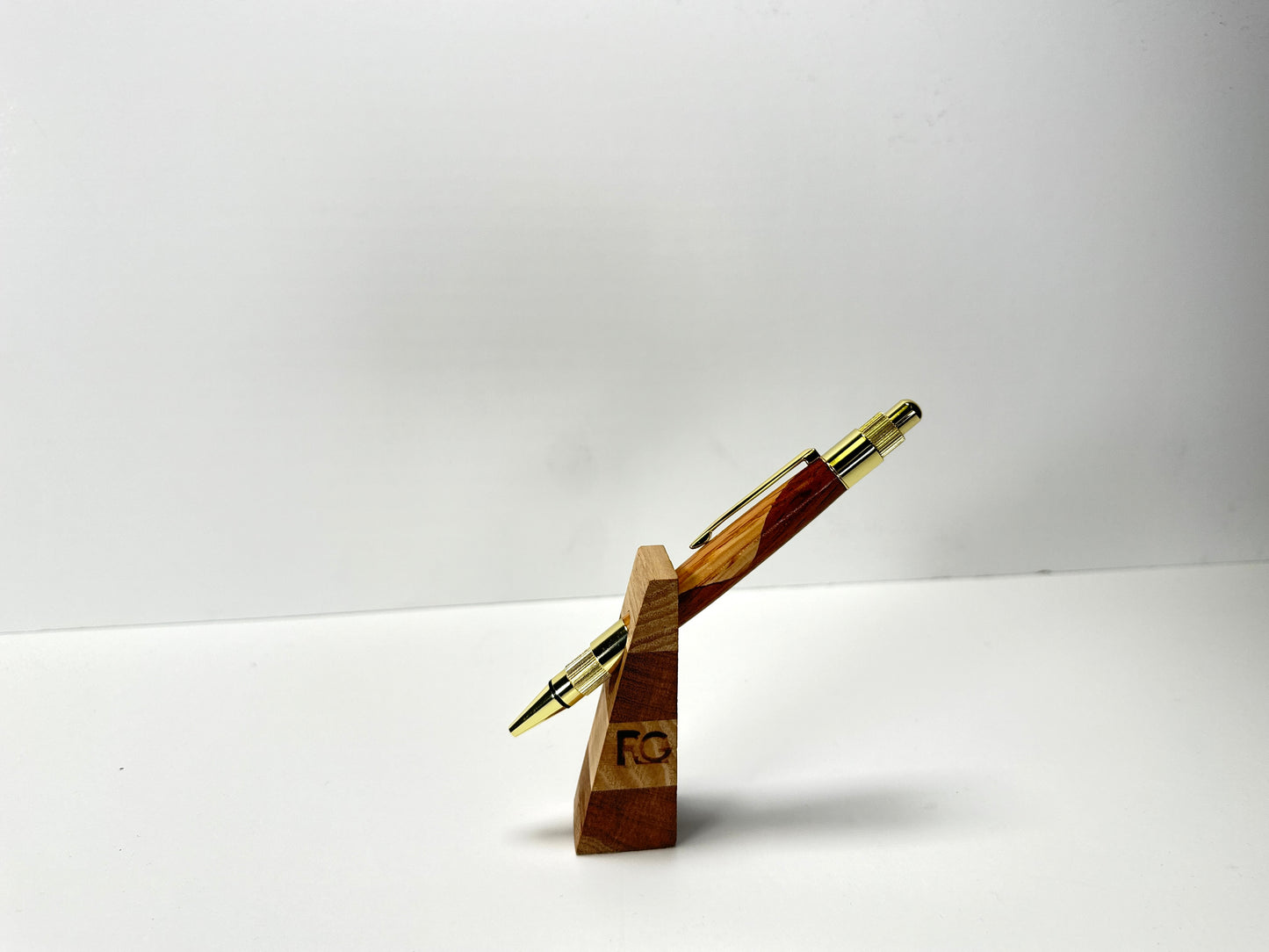 Pen displayed in a wooden stand