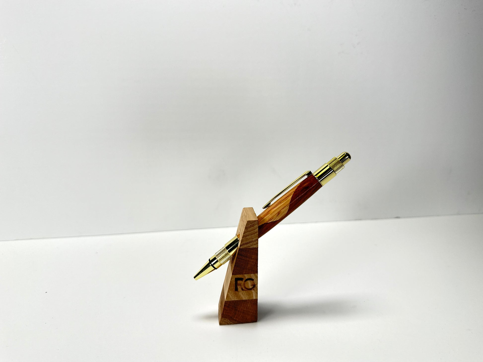 Pen displayed in a wooden stand