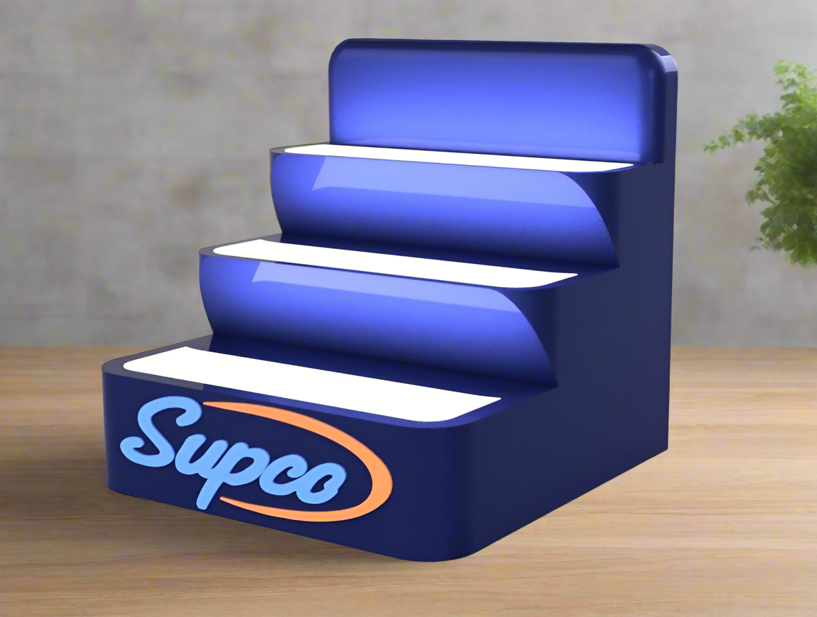 Custom 3D-Printed LED Display Stand – Personalized, 3 Tiers, Bottom-Lit