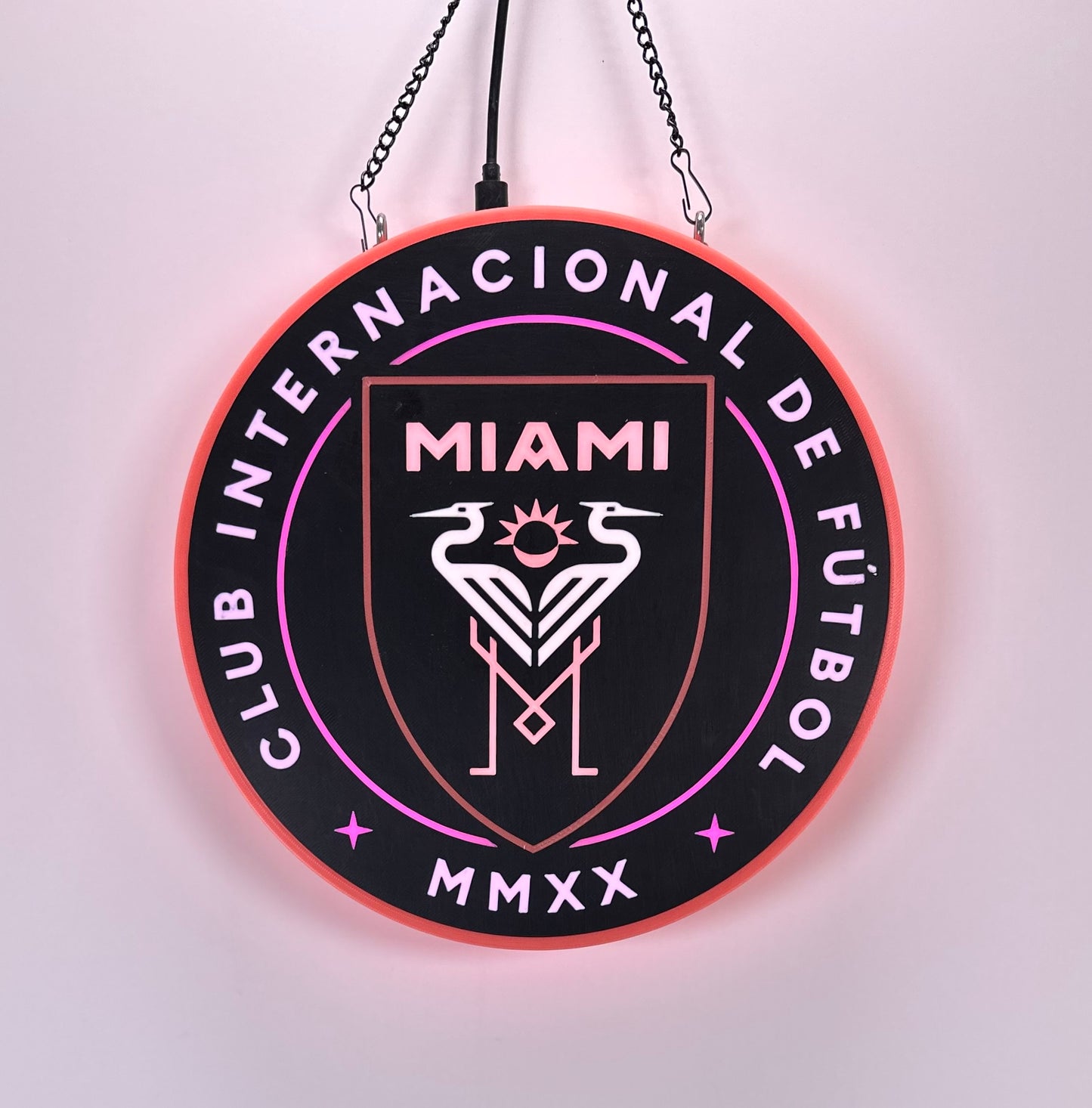 Inter Miami CF 3D Printed LED Sign – Glowing Pink USB-C Wall Decor