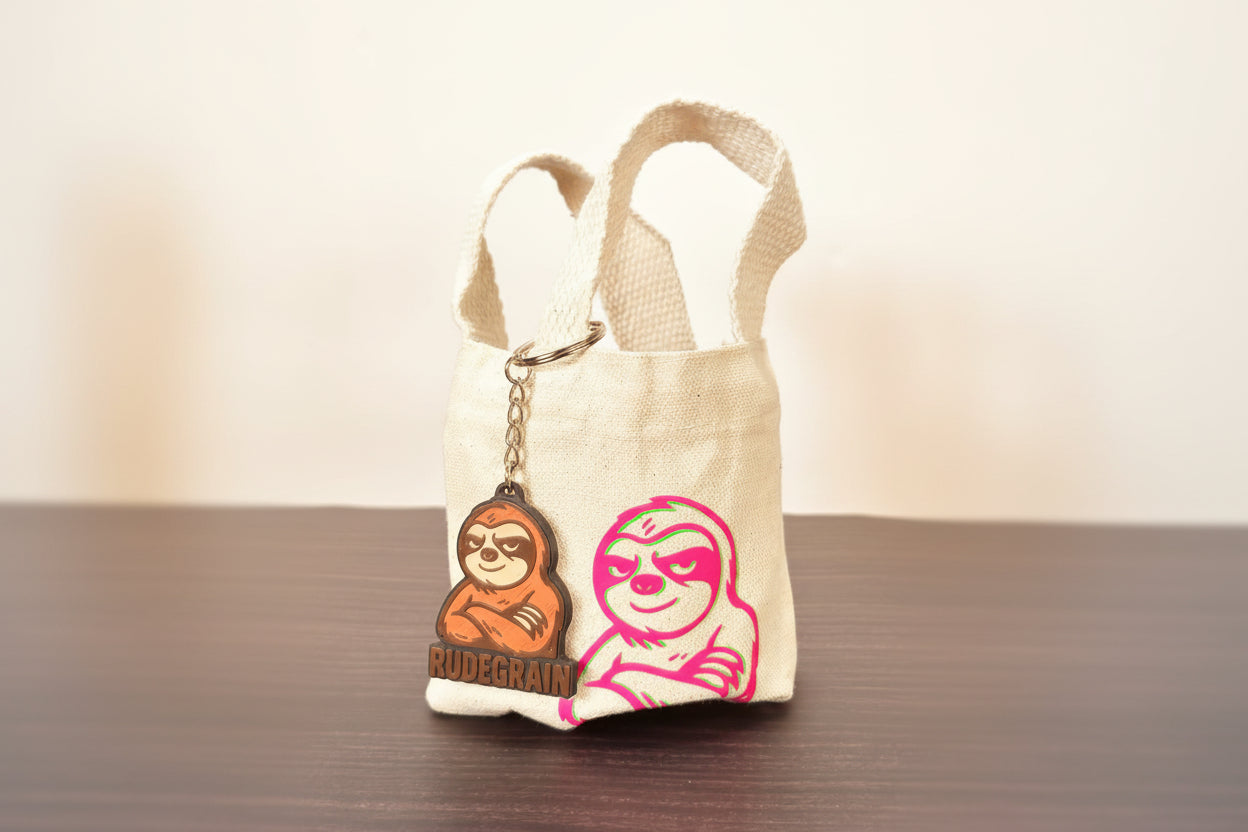 Mini Canvas bag with sloth rudegrain logo