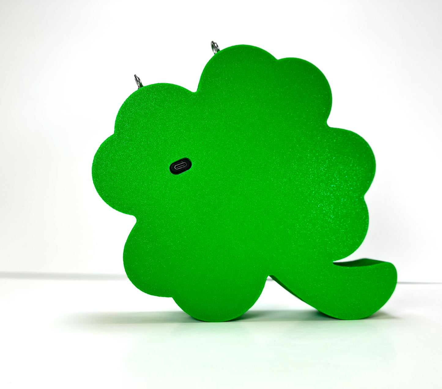 Back view of the Shamrock LED sign showing the USB-C power port for easy plug-and-play use