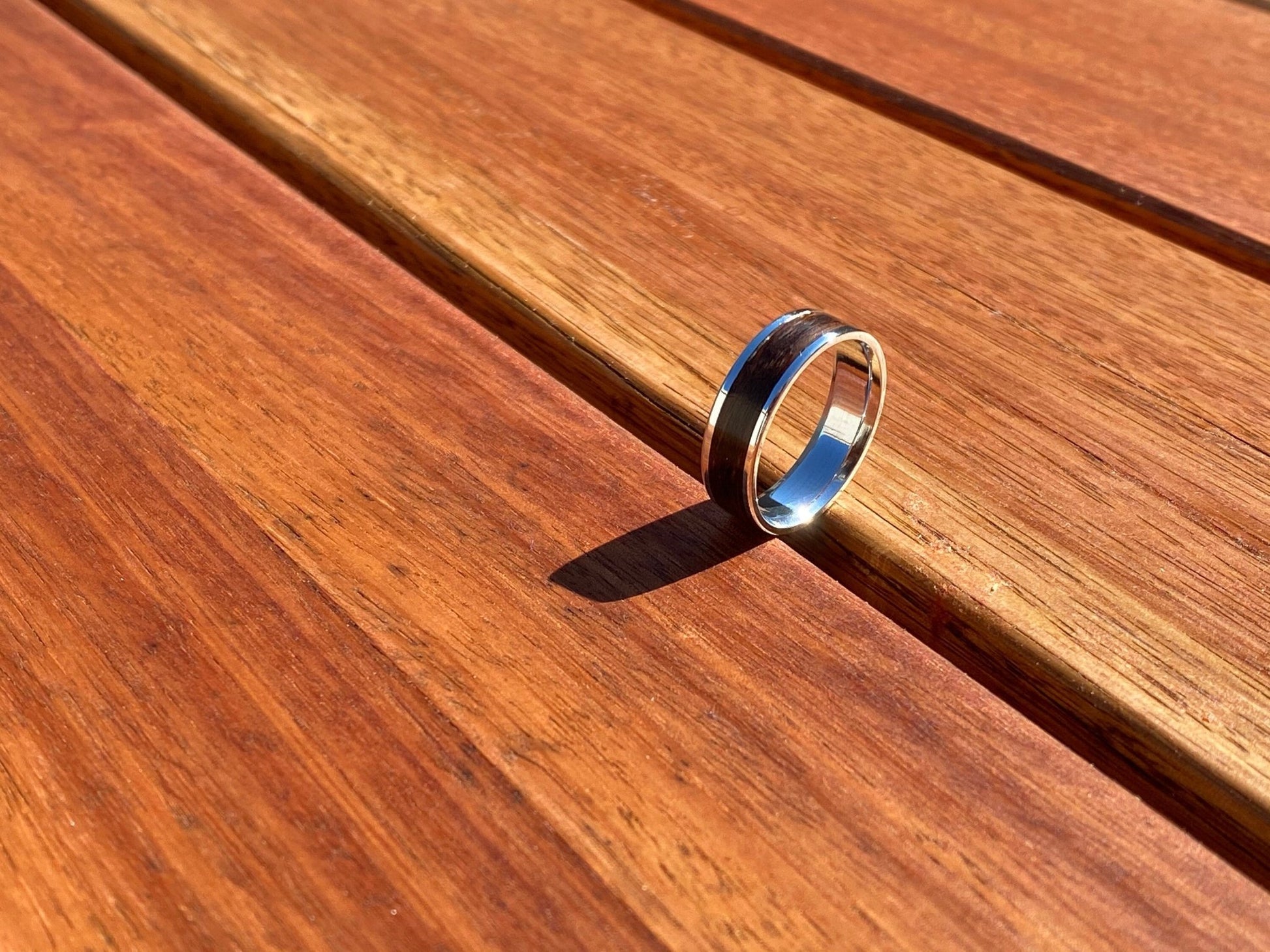 Aluminum Rose Wood Santos Ring - aluminum core - exotic wood ring - bentwood ring - Rude GrainJewelry