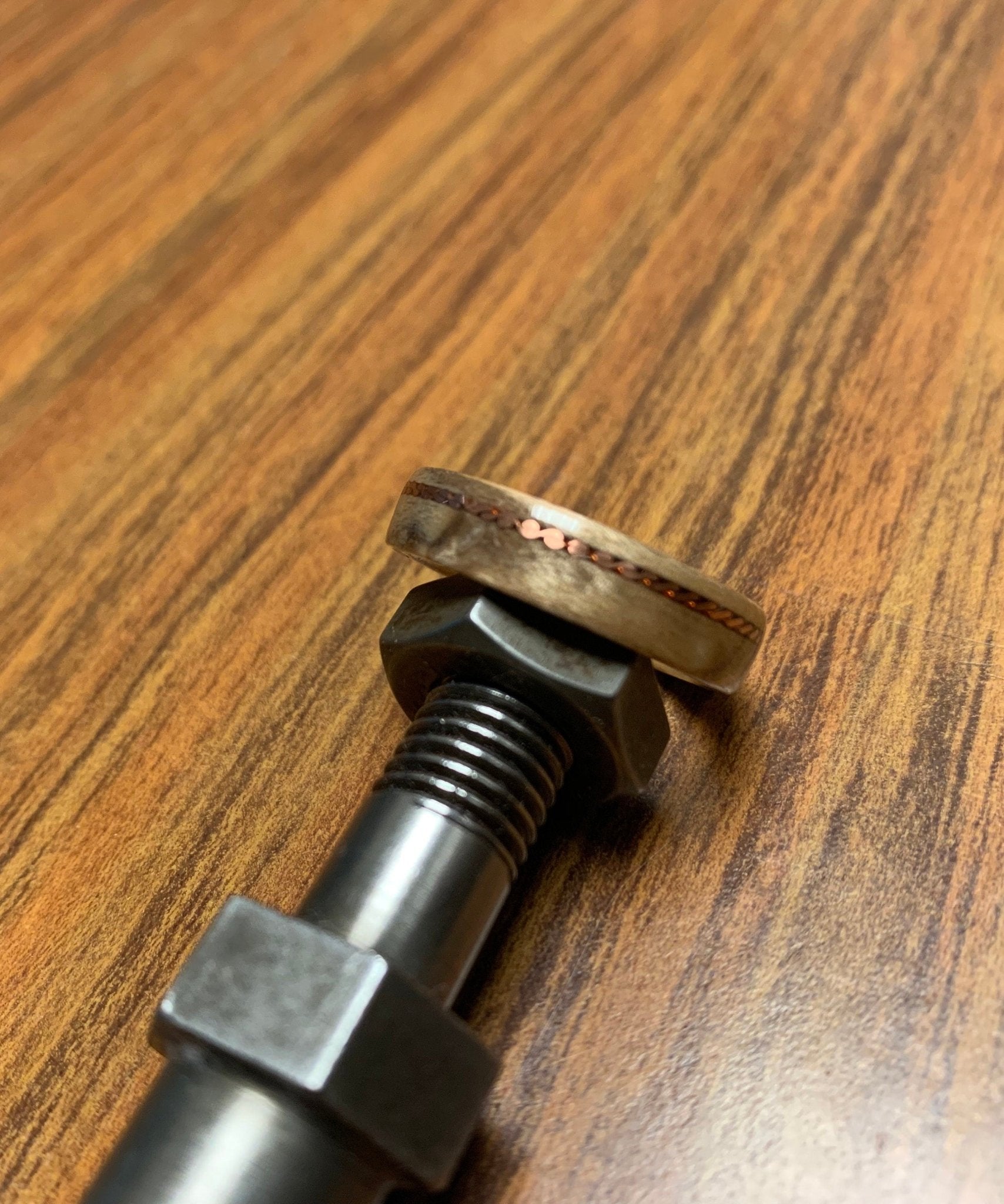 Mappa Burl Bent wood Ring With weaved Copper inlay. Wooden ring. Copper weave. - Rude Grain