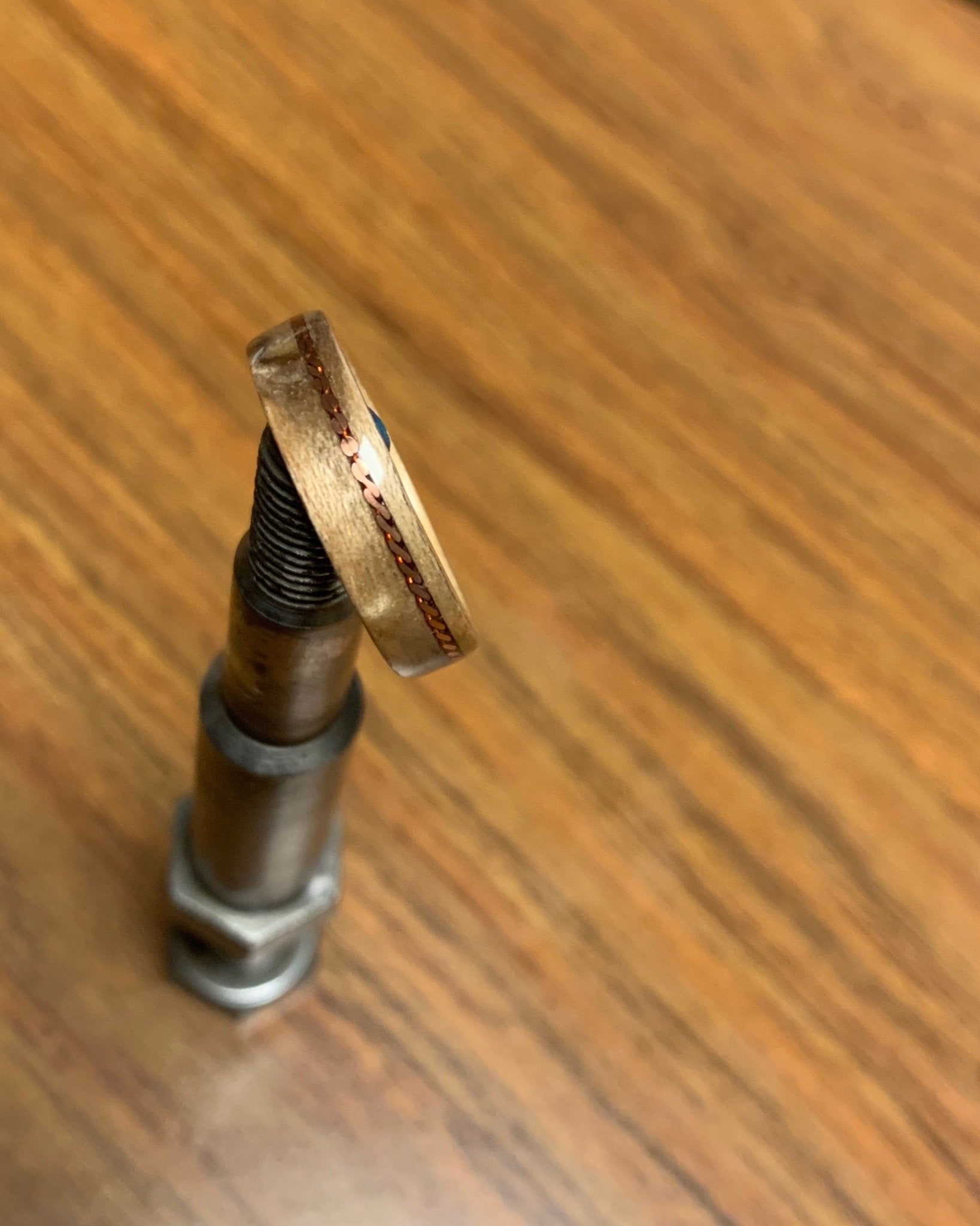 Mappa Burl Bent wood Ring With weaved Copper inlay. Wooden ring. Copper weave. - Rude Grain