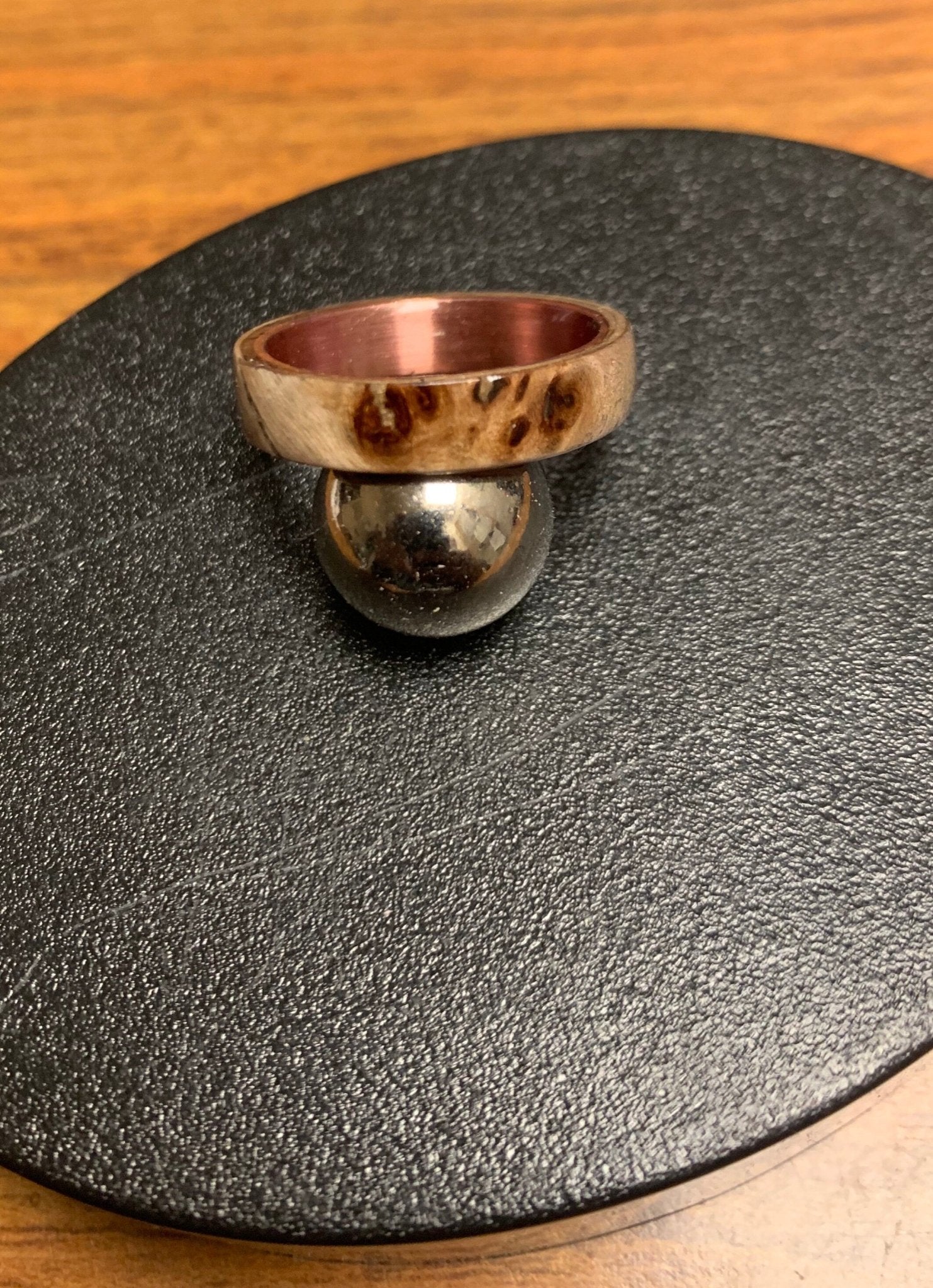 R257, newest Epoxy/Mappa Burl Ring, 3mm, size 5.5