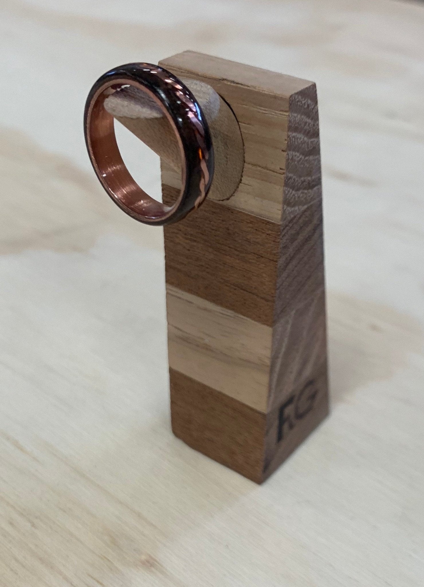 Myrtle Burl Copper Weave Ring - copper core ring - copper weave burl ring - Rude Grain