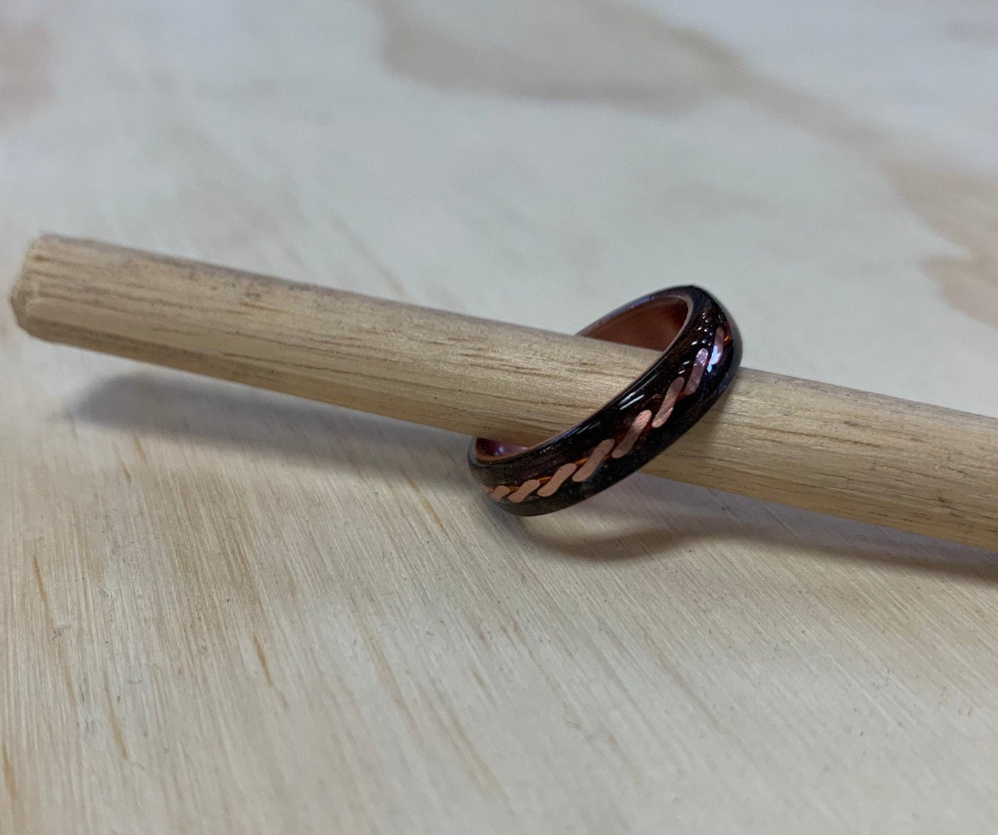 Myrtle Burl Copper Weave Ring - copper core ring - copper weave burl ring - RudeGrain