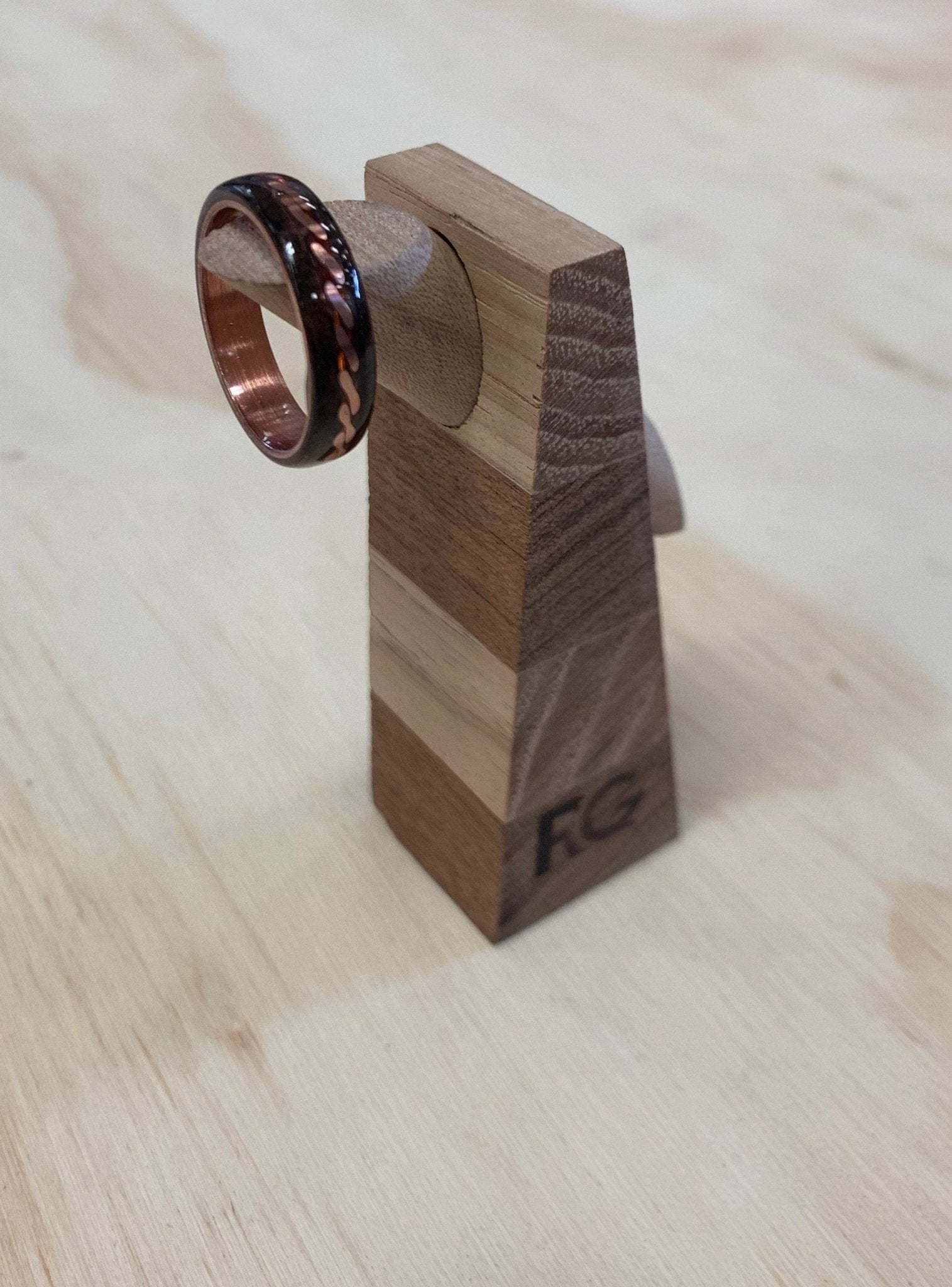 Myrtle Burl Copper Weave Ring - copper core ring - copper weave burl ring - Rude Grain