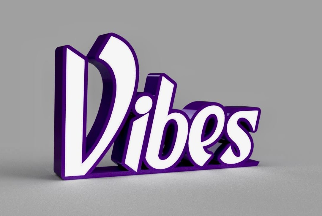 "Vibes" LED Sign - 3D Printed, Customizable Colors, Remote Controlled, 5V USB Powered Room Décor - RudeGrain3d Printed led Lit Sign