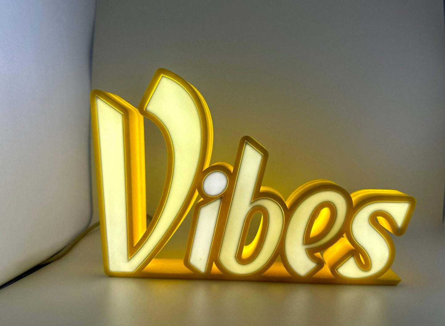 "Vibes" LED Sign - 3D Printed, Customizable Colors, Remote Controlled, 5V USB Powered Room Décor - RudeGrain3d Printed led Lit Sign