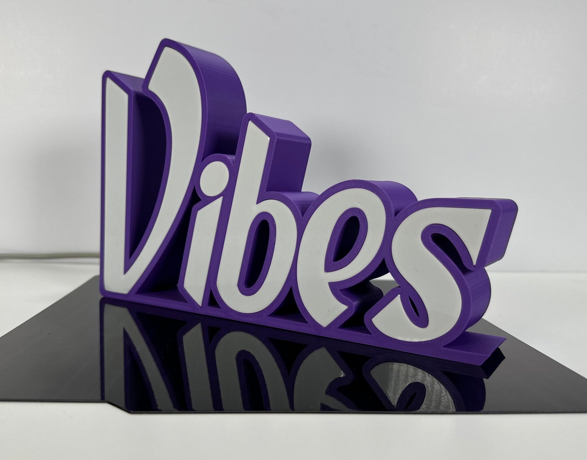 "Vibes" LED Sign - 3D Printed, Customizable Colors, Remote Controlled, 5V USB Powered Room Décor - RudeGrain3d Printed led Lit Sign