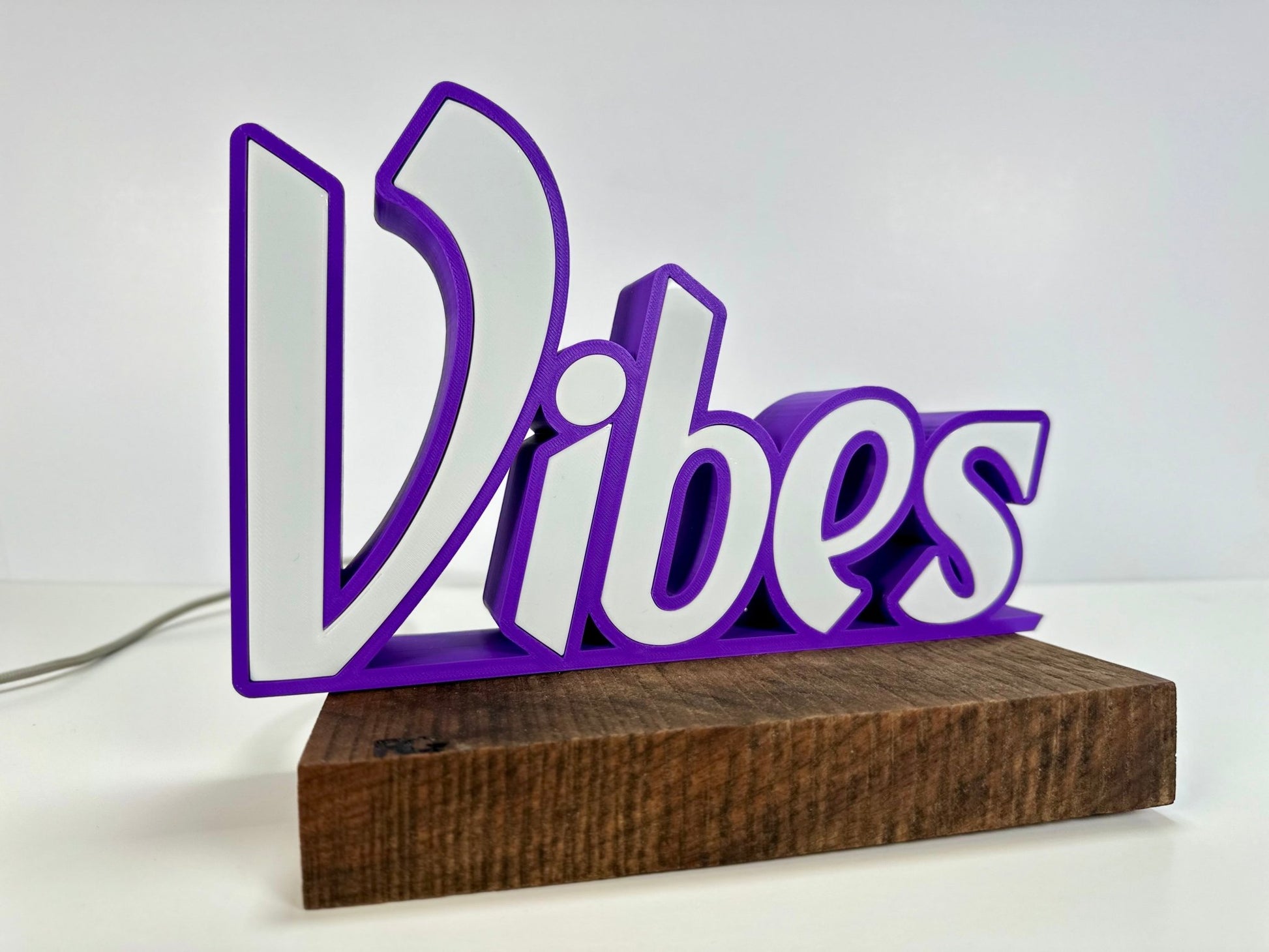 "Vibes" LED Sign - 3D Printed, Customizable Colors, Remote Controlled, 5V USB Powered Room Décor - RudeGrain3d Printed led Lit Sign