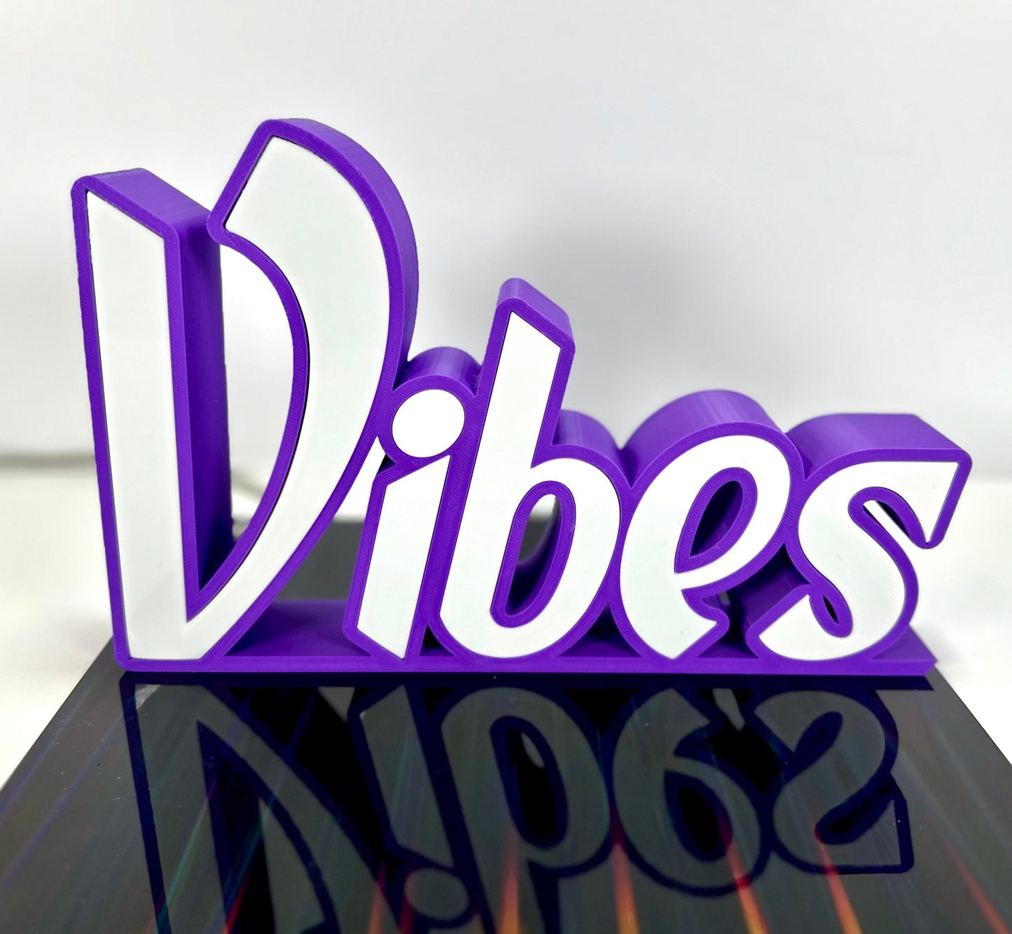 "Vibes" LED Sign - 3D Printed, Customizable Colors, Remote Controlled, 5V USB Powered Room Décor - RudeGrain3d Printed led Lit Sign