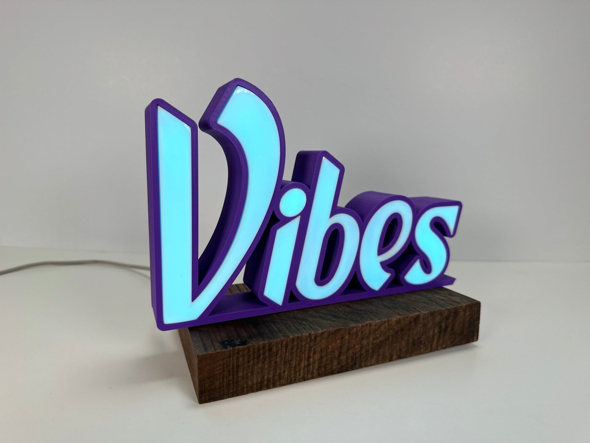 "Vibes" LED Sign - 3D Printed, Customizable Colors, Remote Controlled, 5V USB Powered Room Décor - RudeGrain3d Printed led Lit Sign