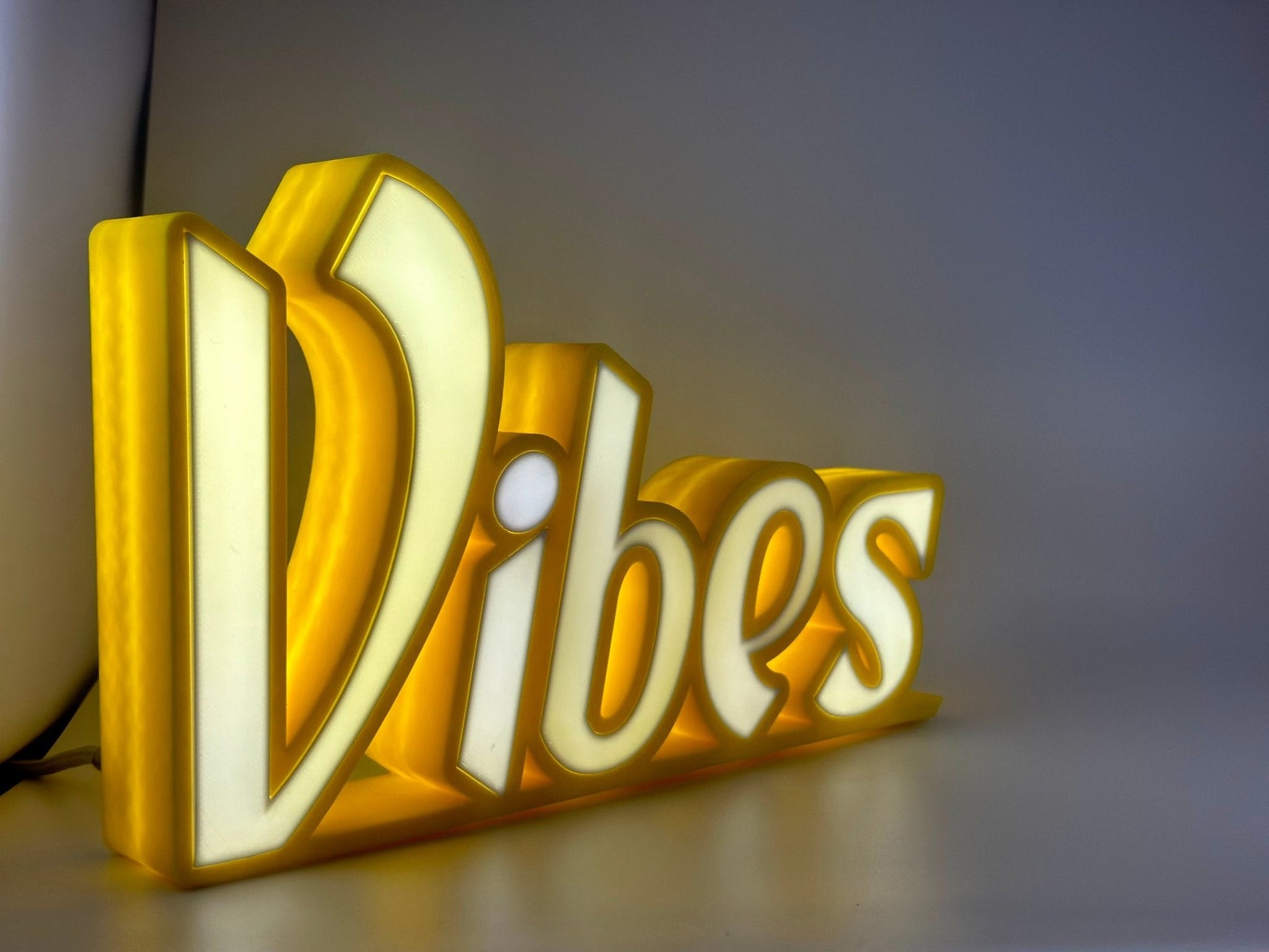 "Vibes" LED Sign - 3D Printed, Customizable Colors, Remote Controlled, 5V USB Powered Room Décor - RudeGrain3d Printed led Lit Sign