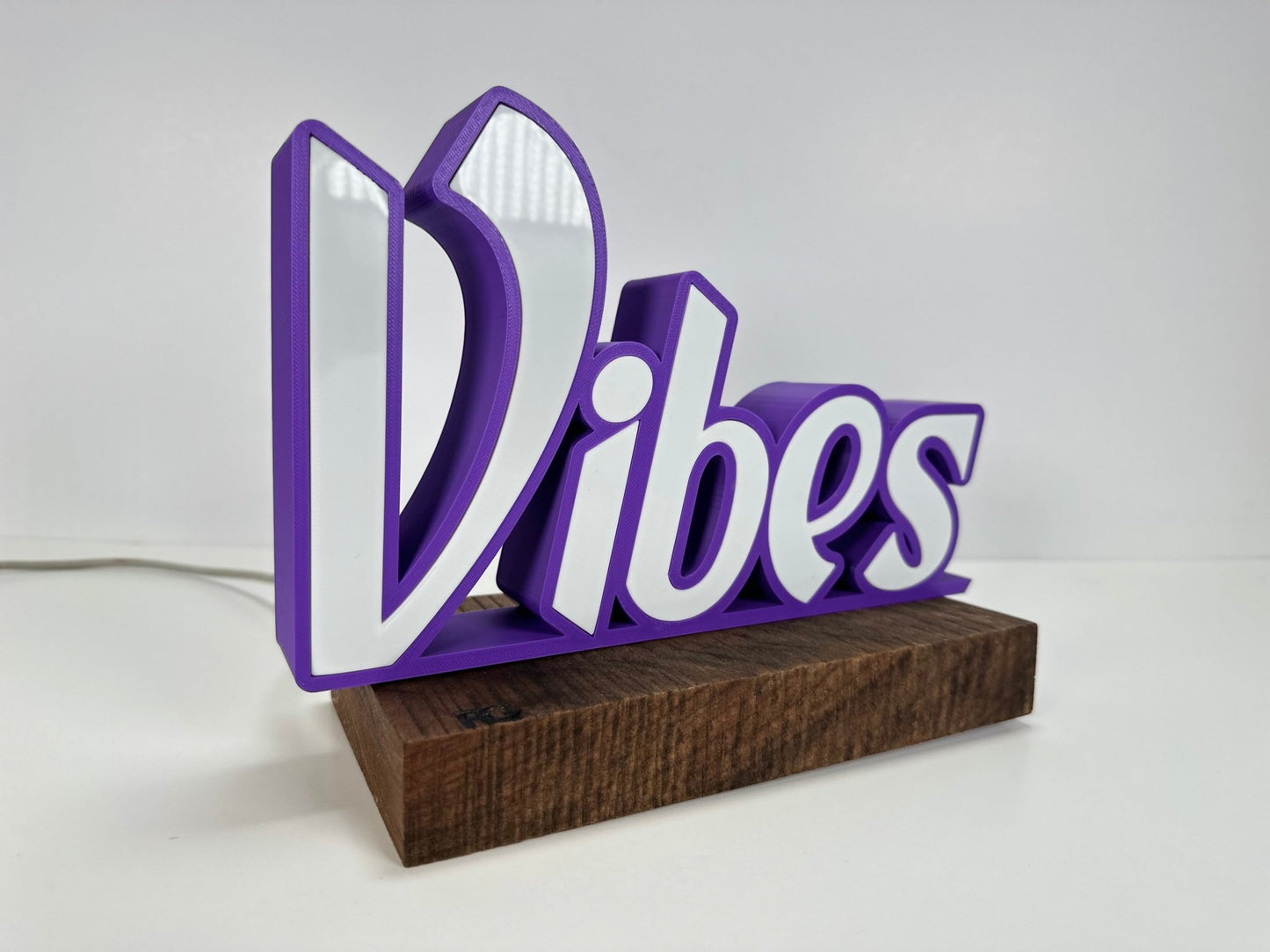 "Vibes" LED Sign - 3D Printed, Customizable Colors, Remote Controlled, 5V USB Powered Room Décor - RudeGrain3d Printed led Lit Sign
