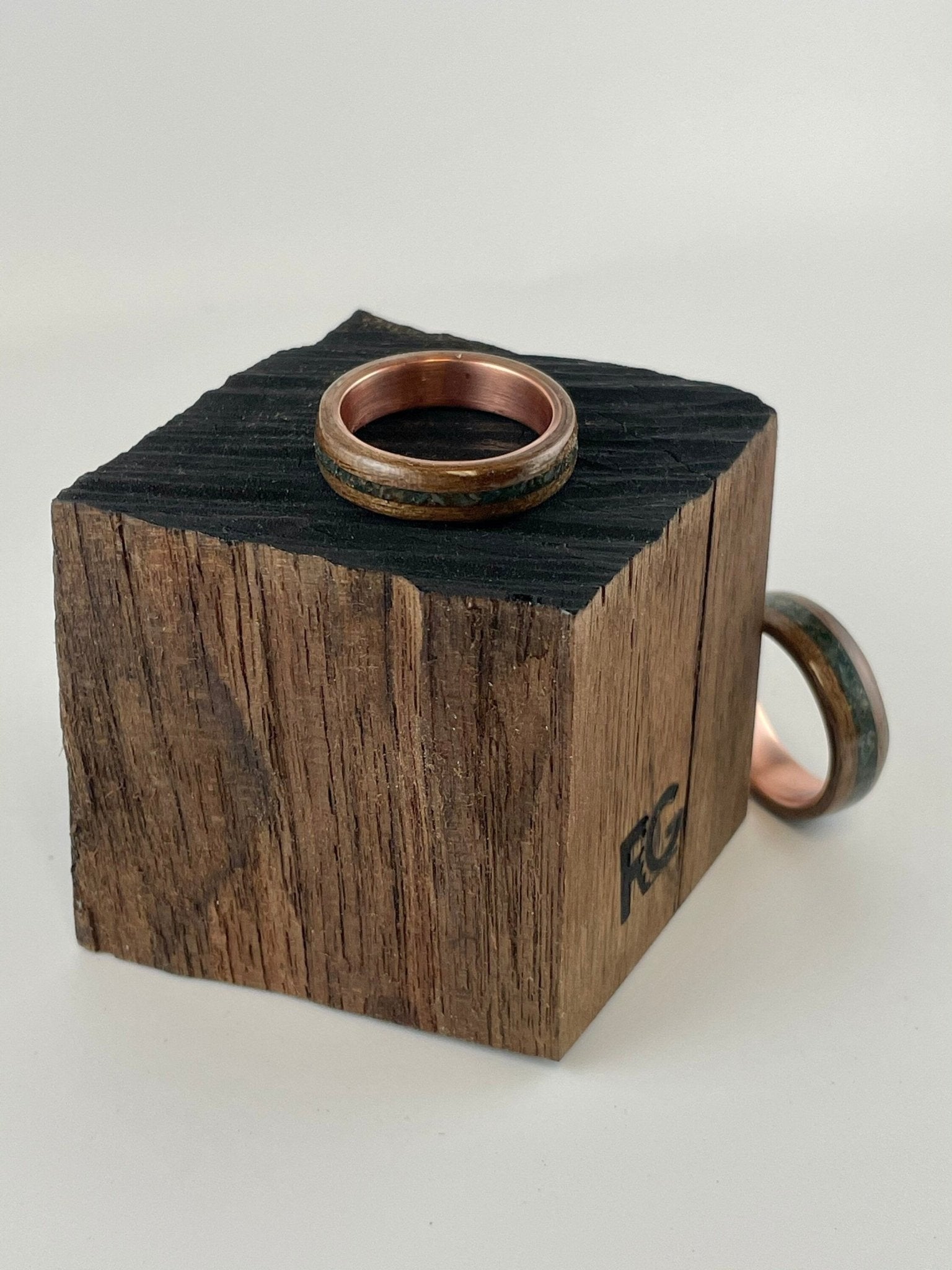 Walnut Burl BentWood ring. Copper core walnut ring. Burl walnut ring. Birthstone ring. Bloodstone ring. - Rude Grain