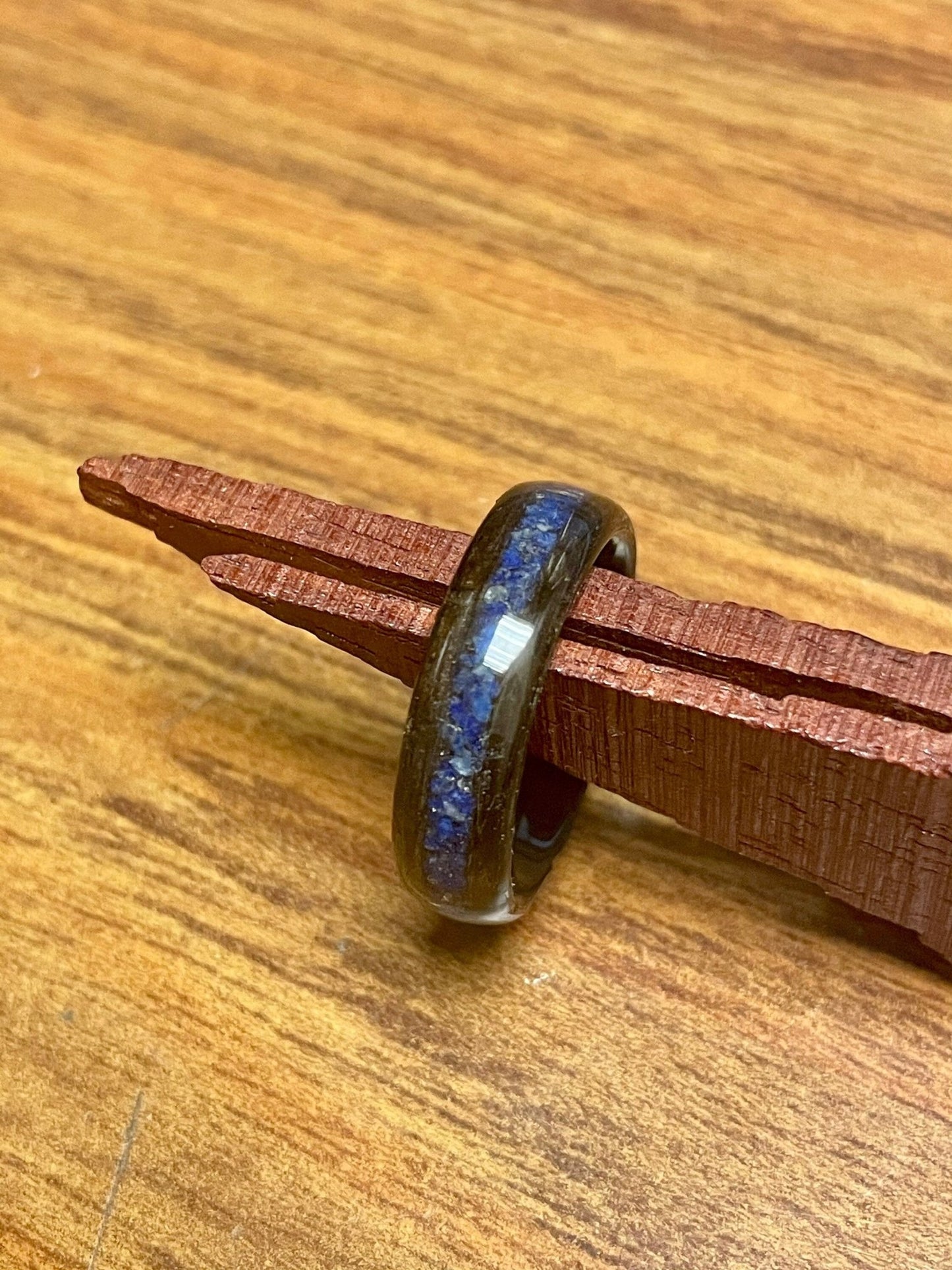 Wenge wooden Ring - Lapis Lazuli stone inlay ring - Bentwood Ring - Birthstone ring - Rude Grain