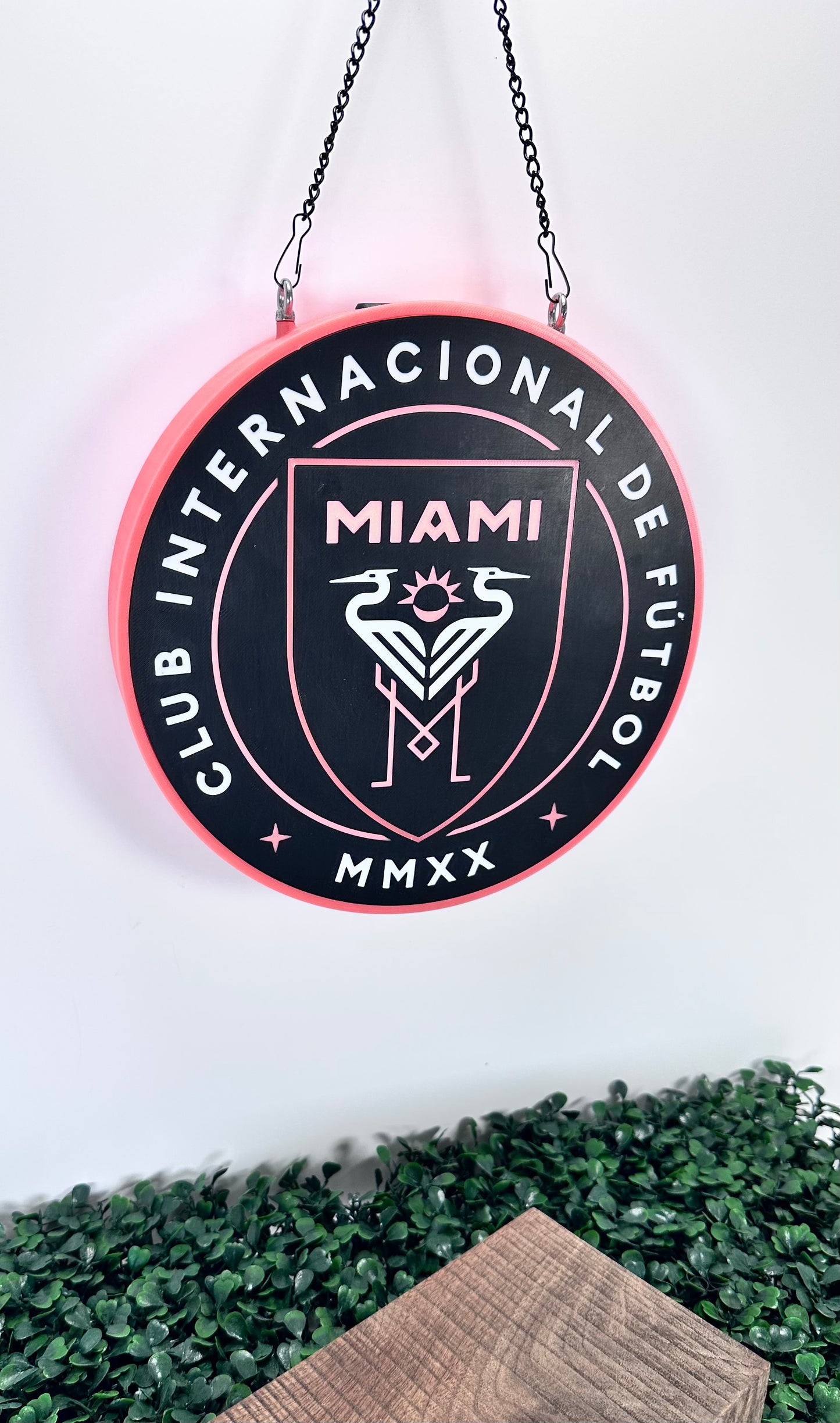 Inter Miami CF 3D Printed LED Sign – Glowing Pink USB-C Wall Decor