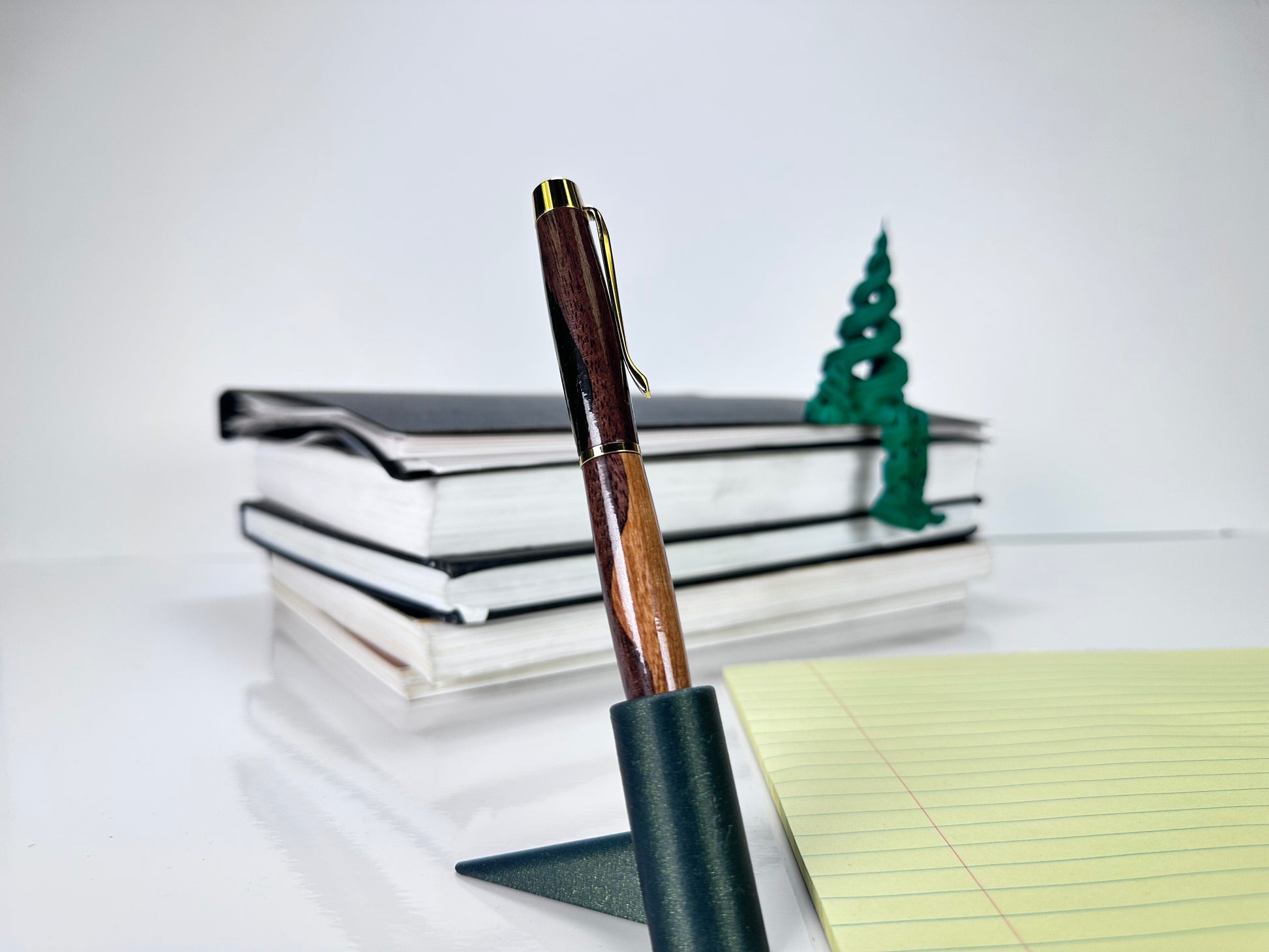 Hand-turned cherry and walnut swirl Shake Pen with gold hardware