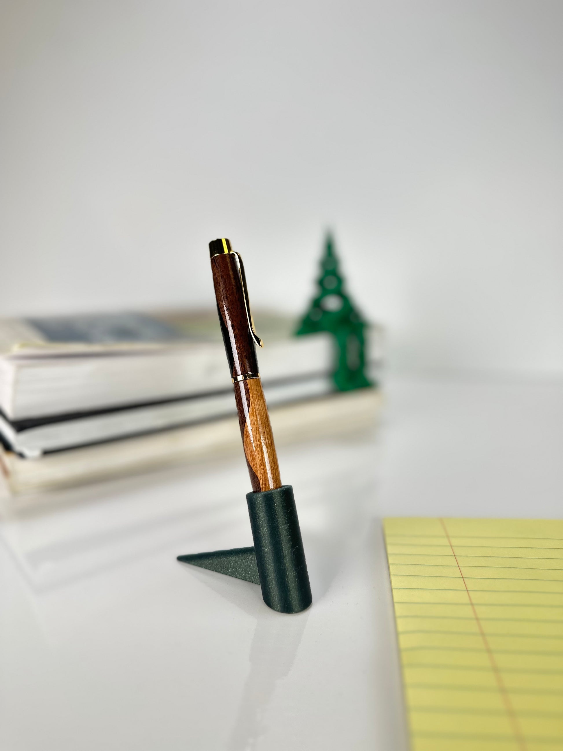 Hand-turned cherry and walnut swirl Shake Pen with gold hardware