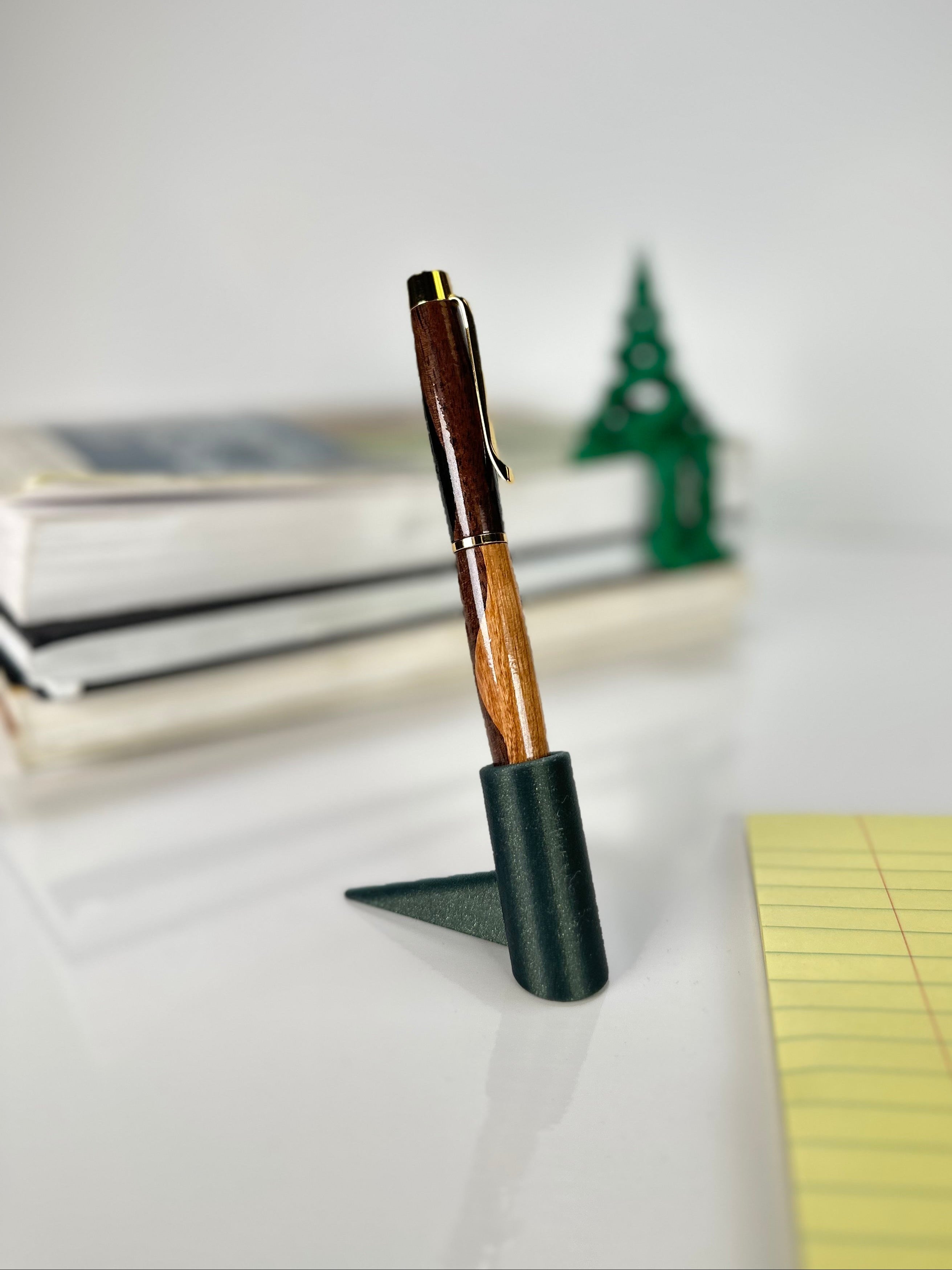Hand-turned cherry and walnut swirl Shake Pen with gold hardware