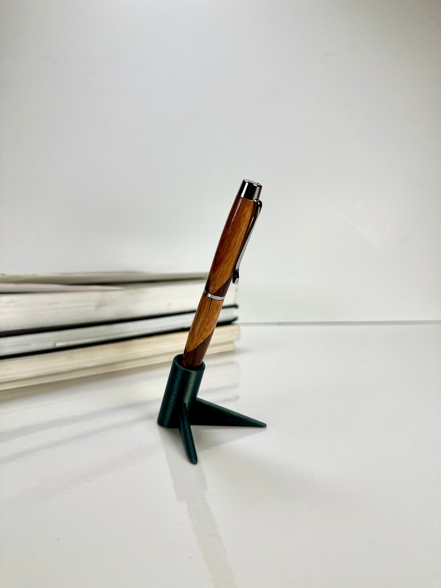 Cherry and walnut swirl wooden pen on Penn State Shake Pen kit – silver hardware