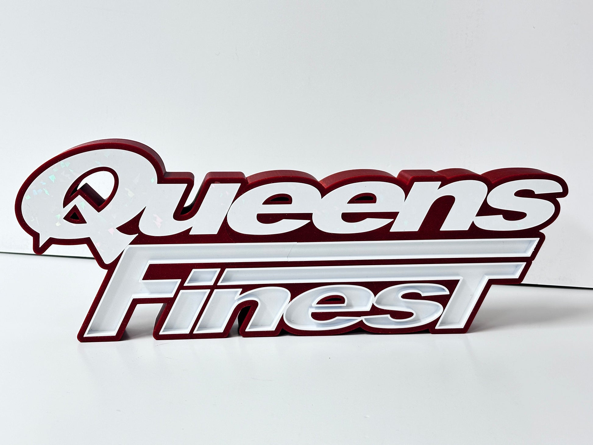 Queens finest sign in candy apple red with white inserts 