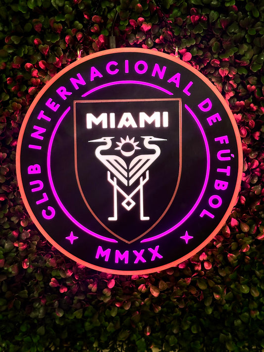 Inter Miami CF 3D Printed LED Sign – Glowing Pink USB-C Wall Decor