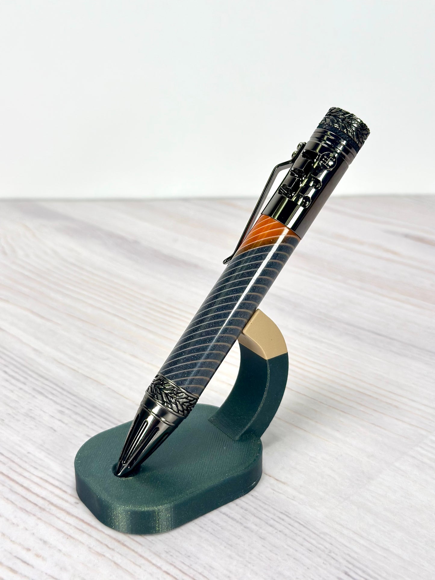 Glow-in-the-Dark Gear Shift Bolt-Action Pen with Spinning Tire Fidget