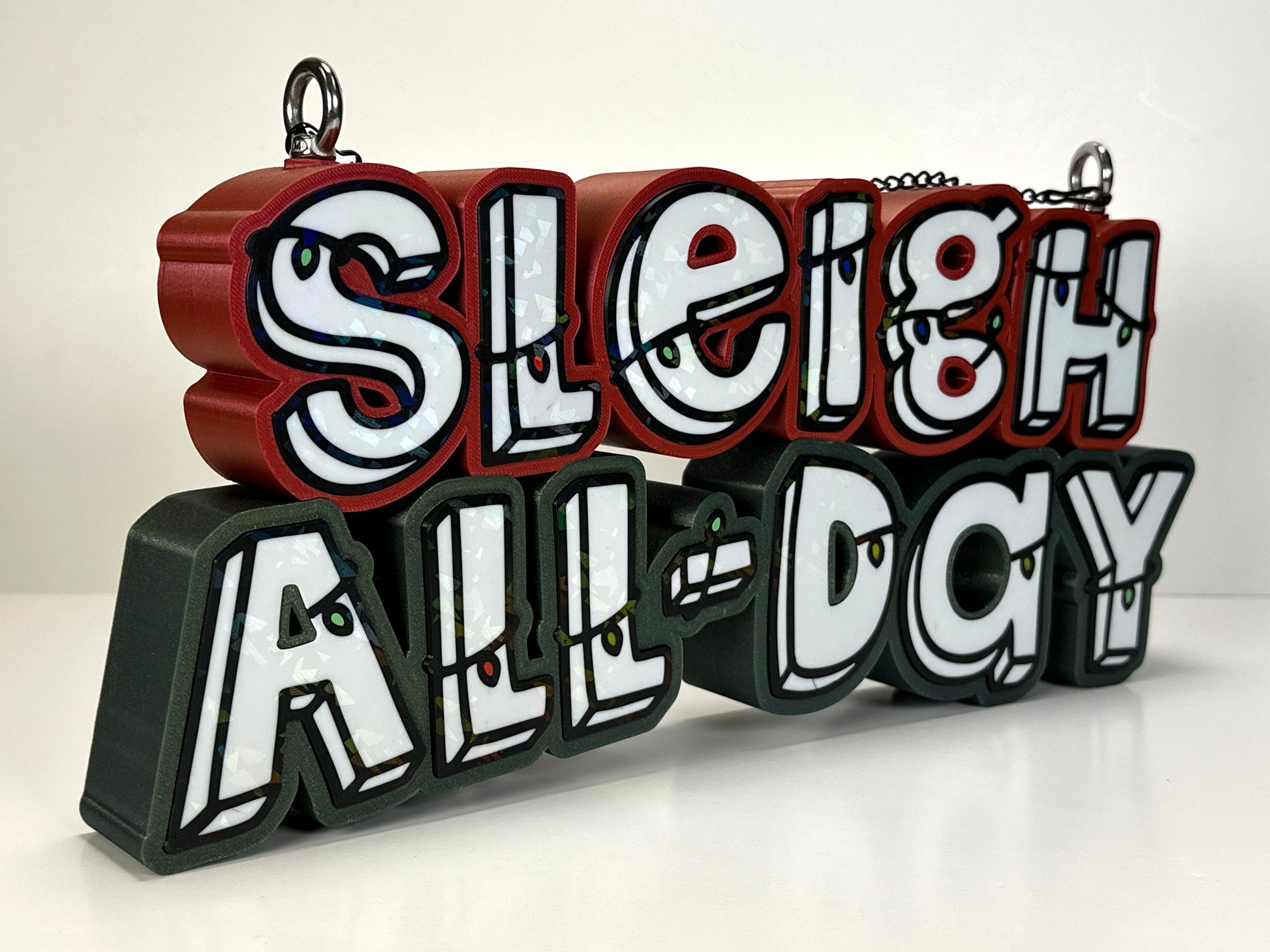 Sleigh All Day sign angled view