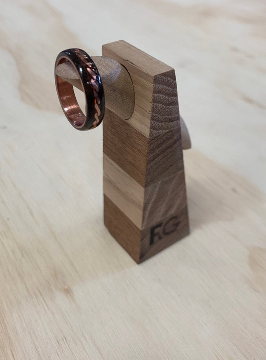 Myrtle Burl Copper Weave Ring - copper core ring - copper weave burl ring - Rude Grain