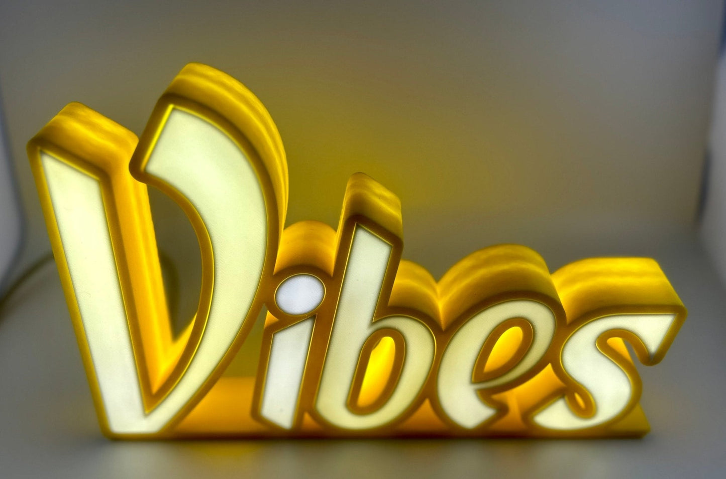 "Vibes" LED Sign - 3D Printed, Customizable Colors, Remote Controlled, 5V USB Powered Room Décor - RudeGrain3d Printed led Lit Sign