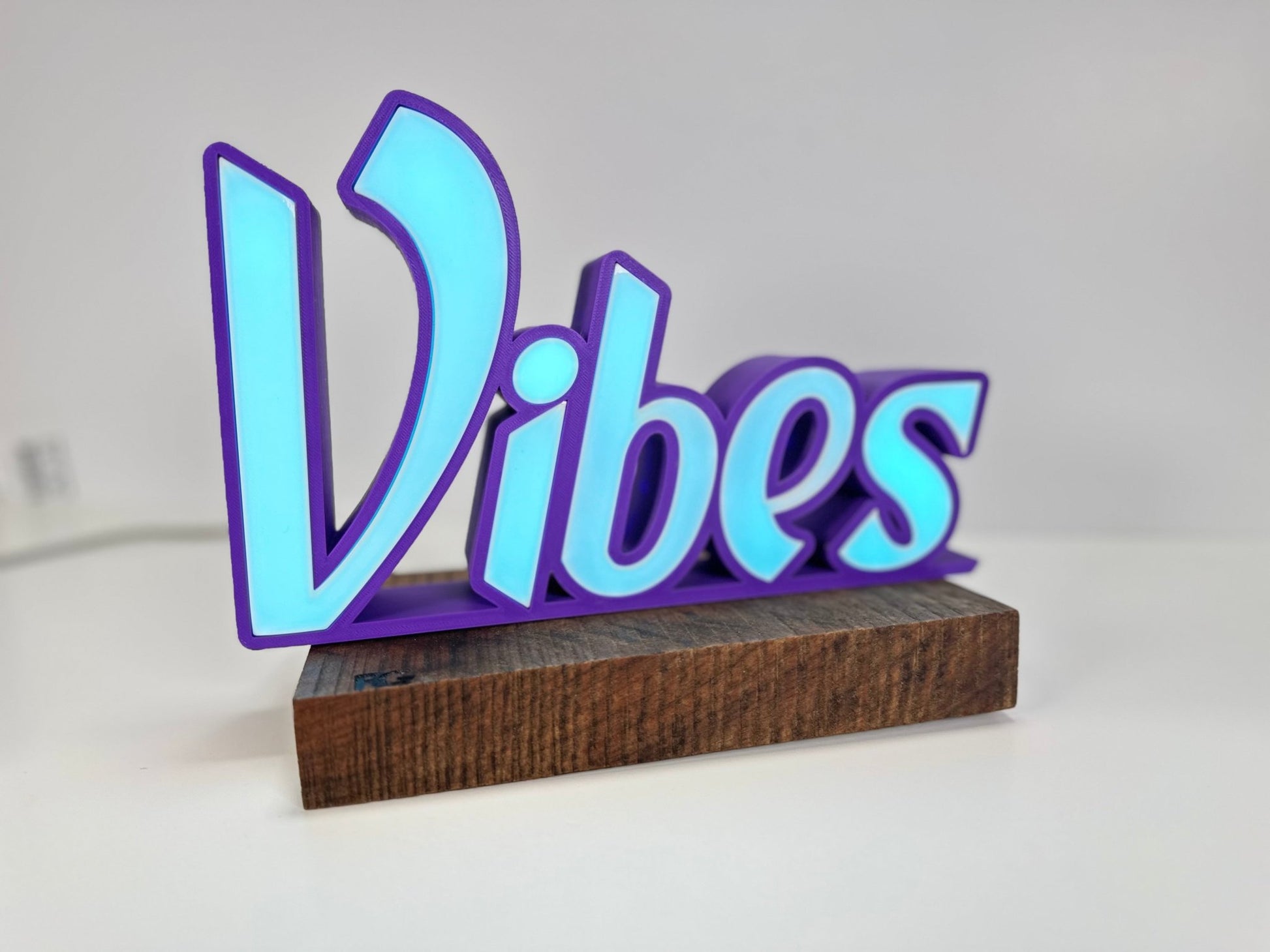 "Vibes" LED Sign - 3D Printed, Customizable Colors, Remote Controlled, 5V USB Powered Room Décor - RudeGrain3d Printed led Lit Sign