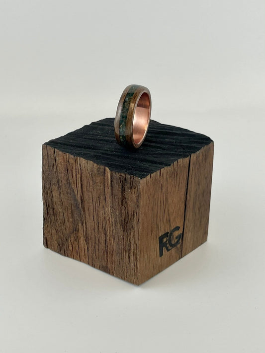 Walnut Burl BentWood ring. Copper core walnut ring. Burl walnut ring. Birthstone ring. Bloodstone ring. - Rude Grain
