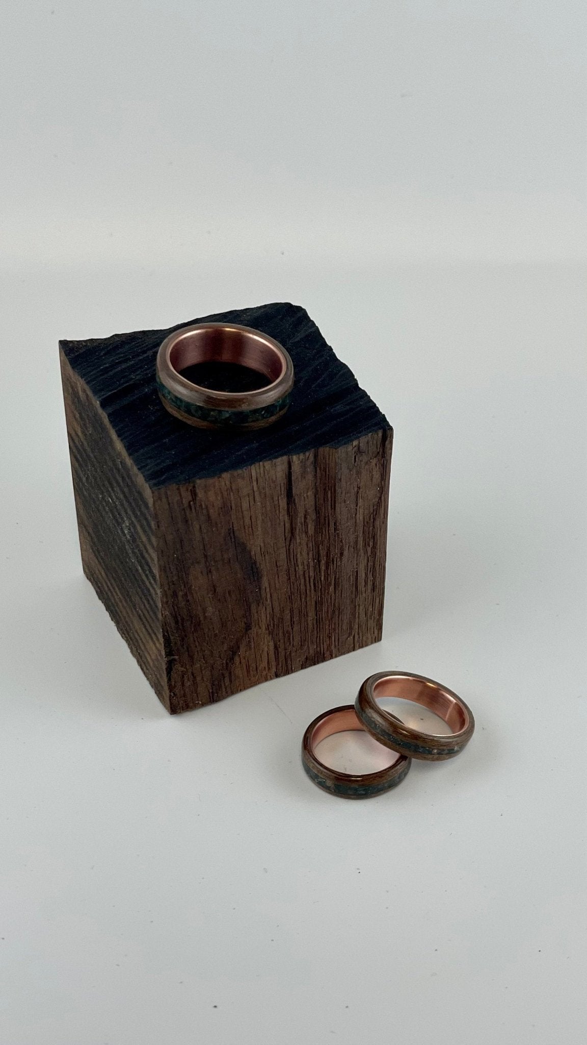 Walnut Burl BentWood ring. Copper core walnut ring. Burl walnut ring. Birthstone ring. Bloodstone ring. - Rude Grain